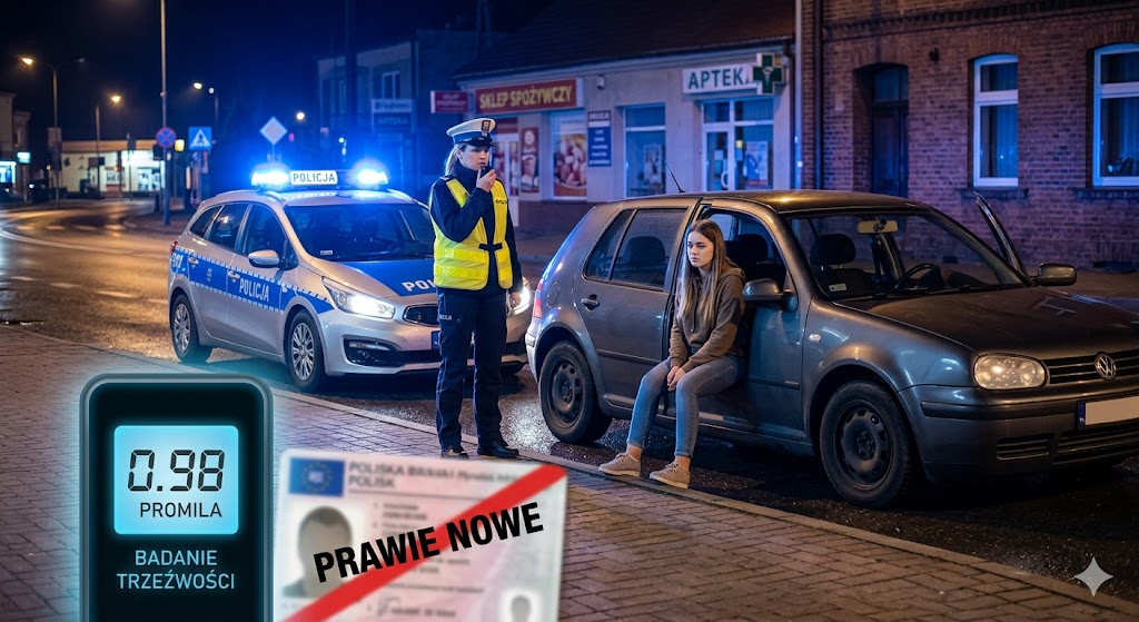 Sierpc: 19-latka wsiadła za kierownicę z blisko promilem. Grozi jej 3 lata więzienia.