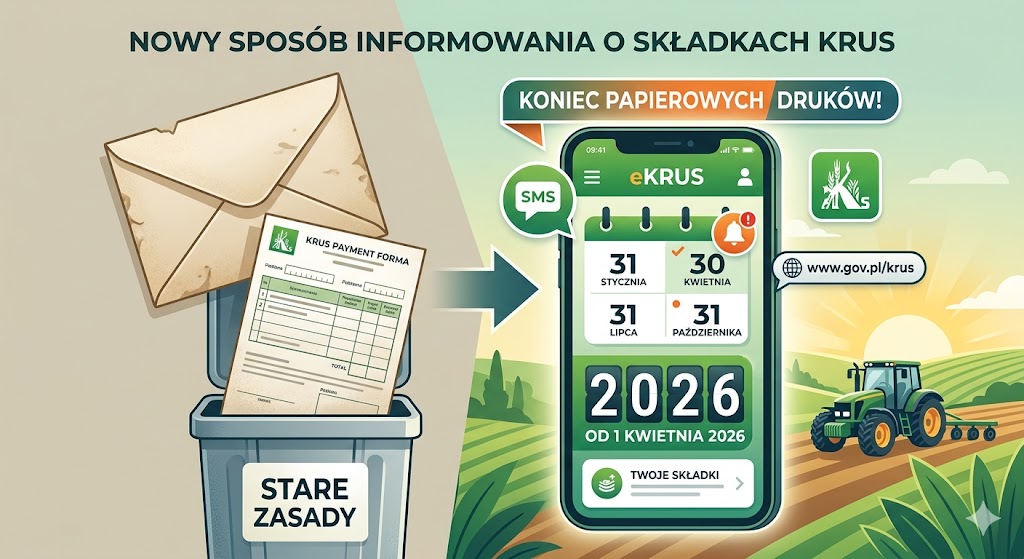 ⚠️Rewolucja w KRUS 2026: Sam pilnuj terminów płatności, bo druk do zapłaty już nie przyjdzie.