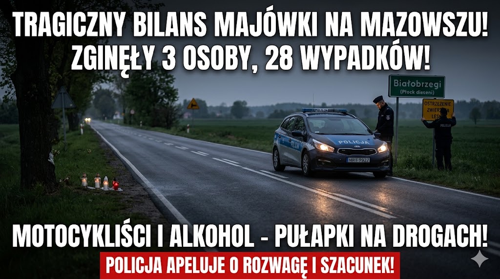🖤 Czarna majówka na Mazowszu: 3 osoby zginęły, 28 wypadków i dziesiątki rannych