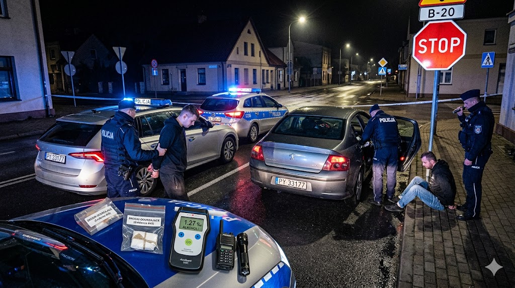 🛑 Rutynowy znak STOP przyniósł surowe konsekwencje. Pijany kierowca i narkotyki w aucie