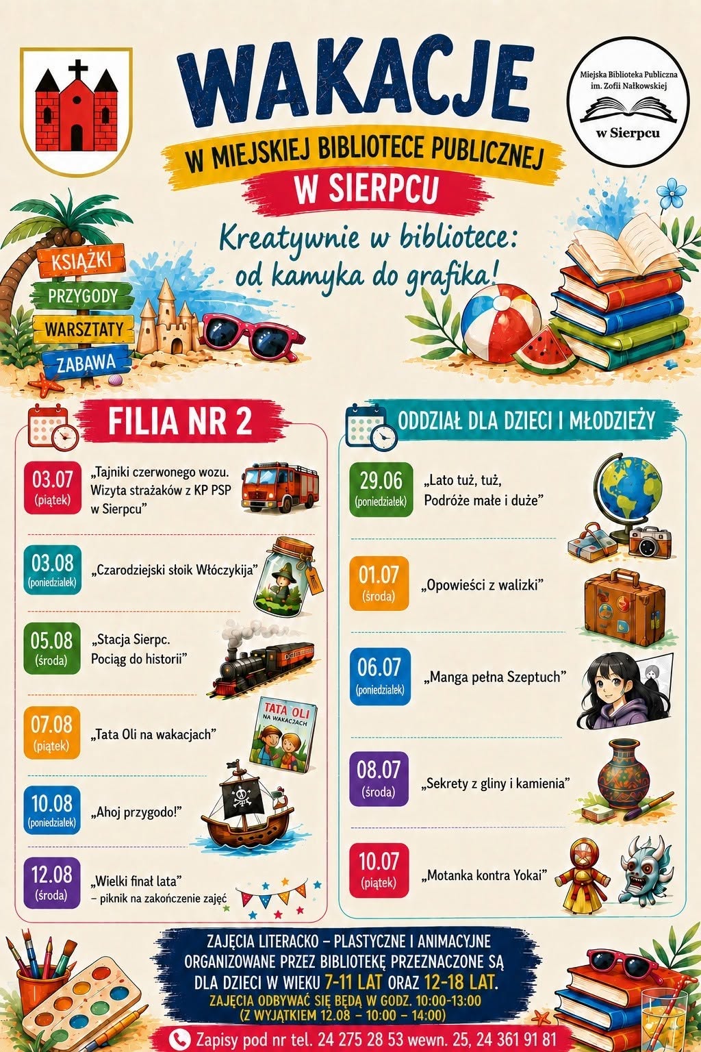 ☀️Kreatywne wakacje w Sierpcu! Ruszają kultowe zajęcia w bibliotece!