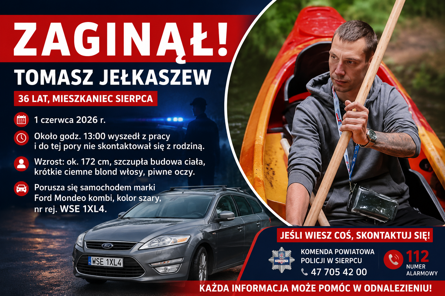 🔴 Tomasz Jełkaszew zaginął. Rodzina i policja proszą o pomoc.