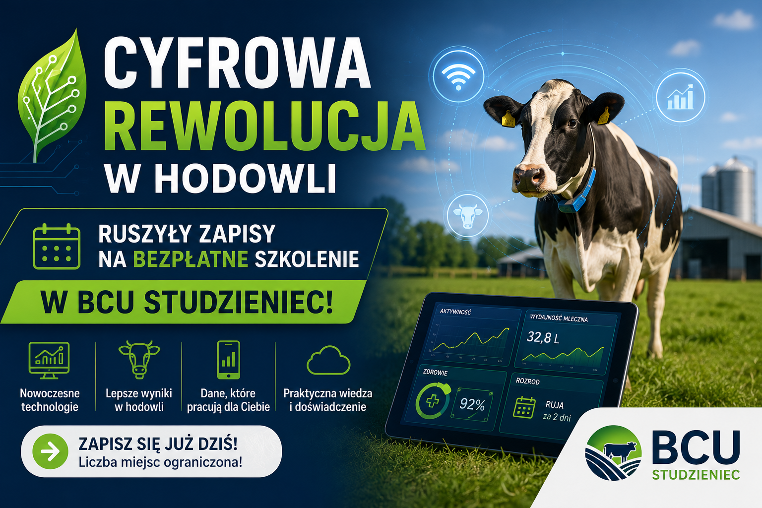 🚜 Cyfrowa rewolucja w hodowli: Ruszyły zapisy na bezpłatne szkolenie w BCU Studzieniec!