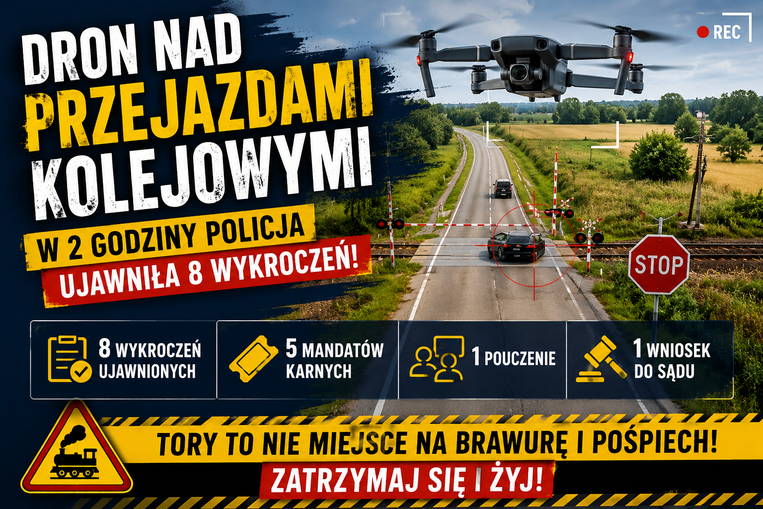dron nad przejazdami kolejwymi