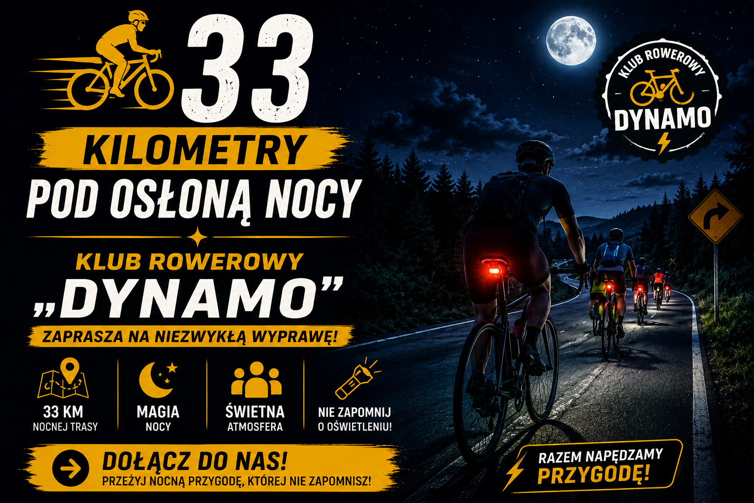 🚴‍♂️ 33 kilometry pod osłoną nocy. Klub Rowerowy „Dynamo” zaprasza na niezwykłą wyprawę!