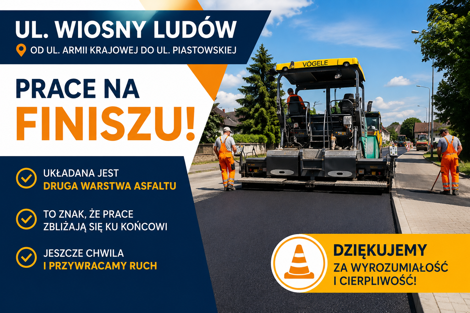 🚧 Koniec remontu coraz bliżej!🛣️ Prace na ul. Wiosny Ludów na finiszu!