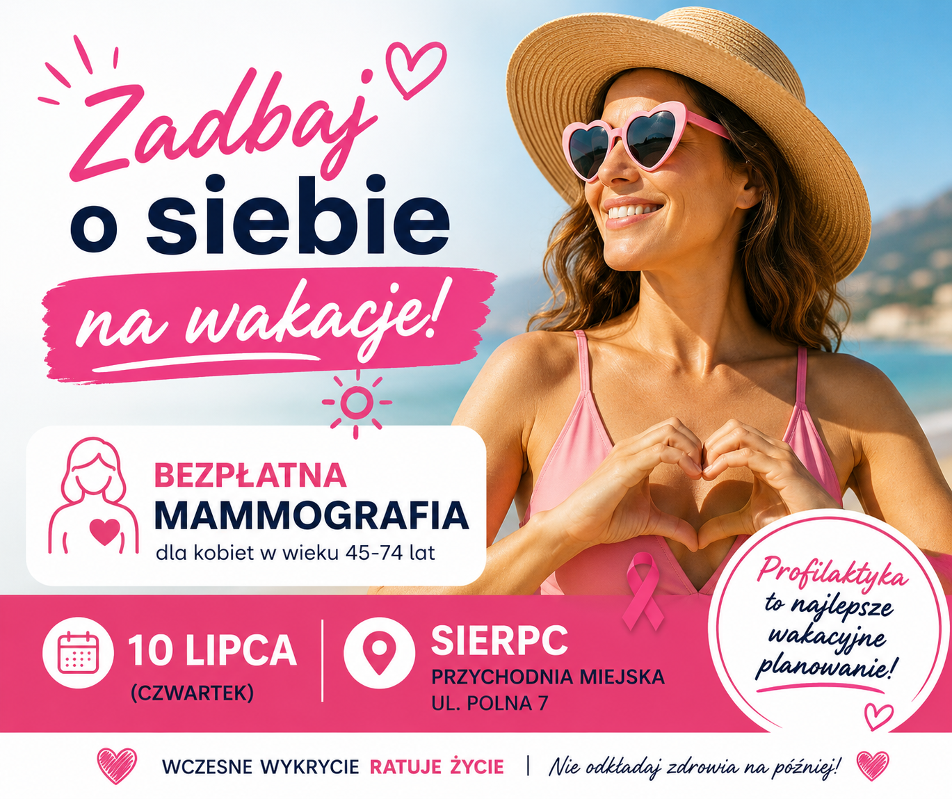 🌸 Zadbaj o siebie na wakacje! Bezpłatna mammografia w Sierpcu już 10 lipca
