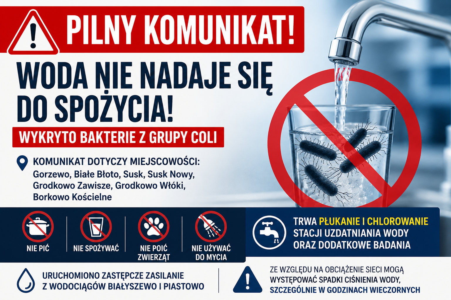 Bakterie z grupy Coli w wodociągu.