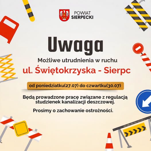 Utrudnienia w ruchu na ul. Świętokrzyskiej w Sierpcu