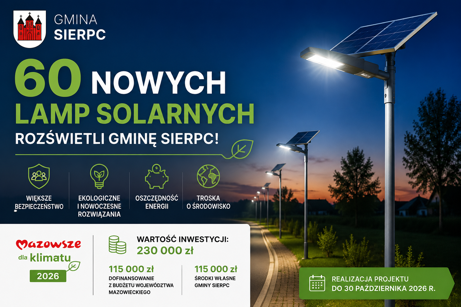 60 nowych lamp solarnych gmina sierpc