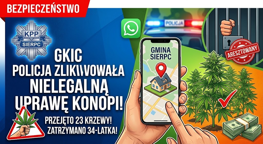 Nielegalna plantacja konopi w gminie Sierpc zlikwidowana! 34-latek prosto z posesji trafił za kratki