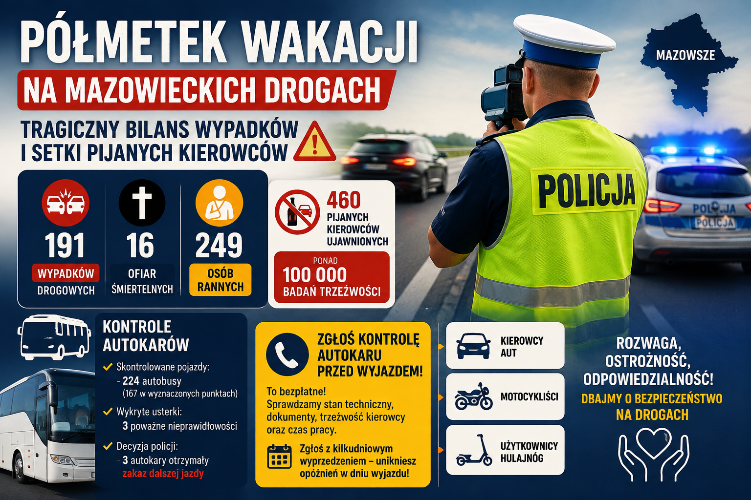 16 ofiar i 460 pijanych za kółkiem. Policja podsumowuje pierwszą połowę wakacji 🛑